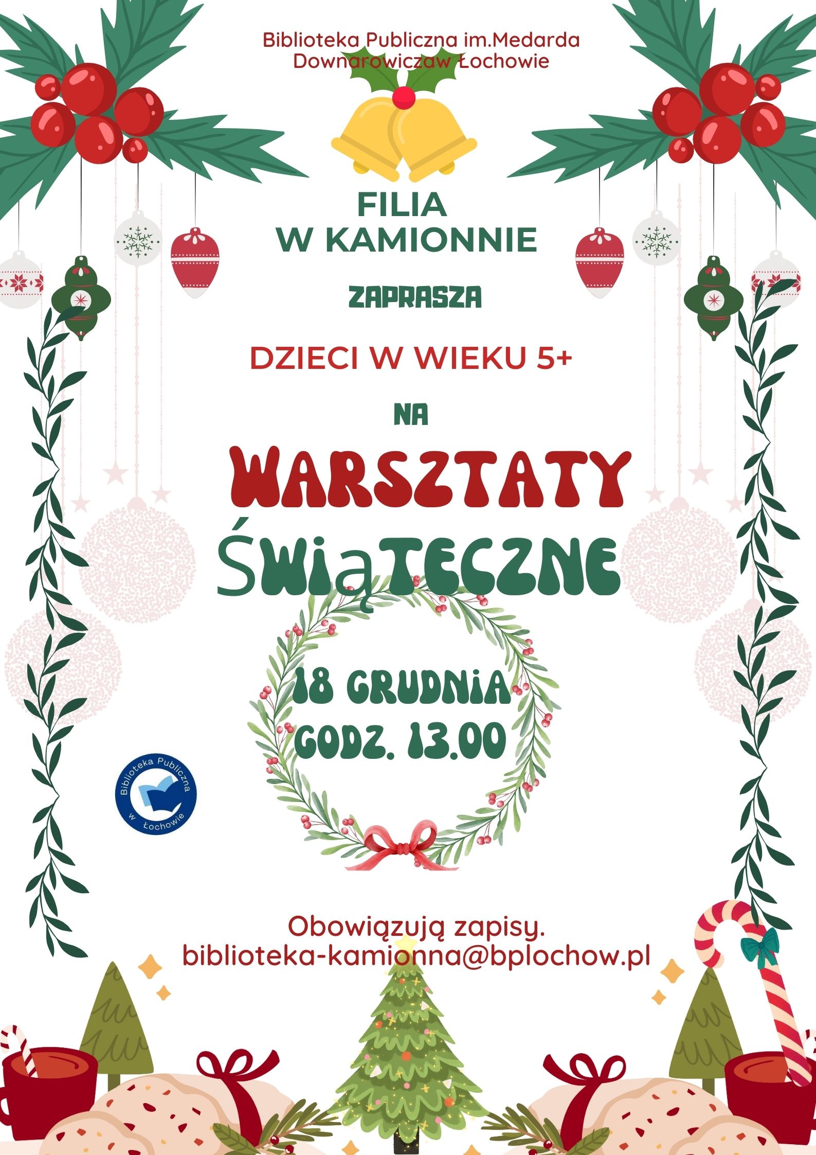 Warsztaty świąteczne w filii w Kamionnie- zaproszenie