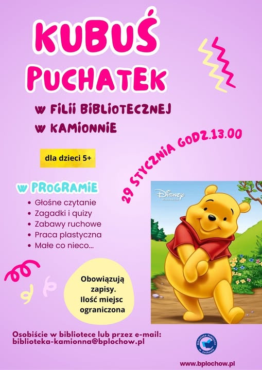 Dzień z Kubusiem Puchatkiem w filii w Kamionnie – zaproszenie