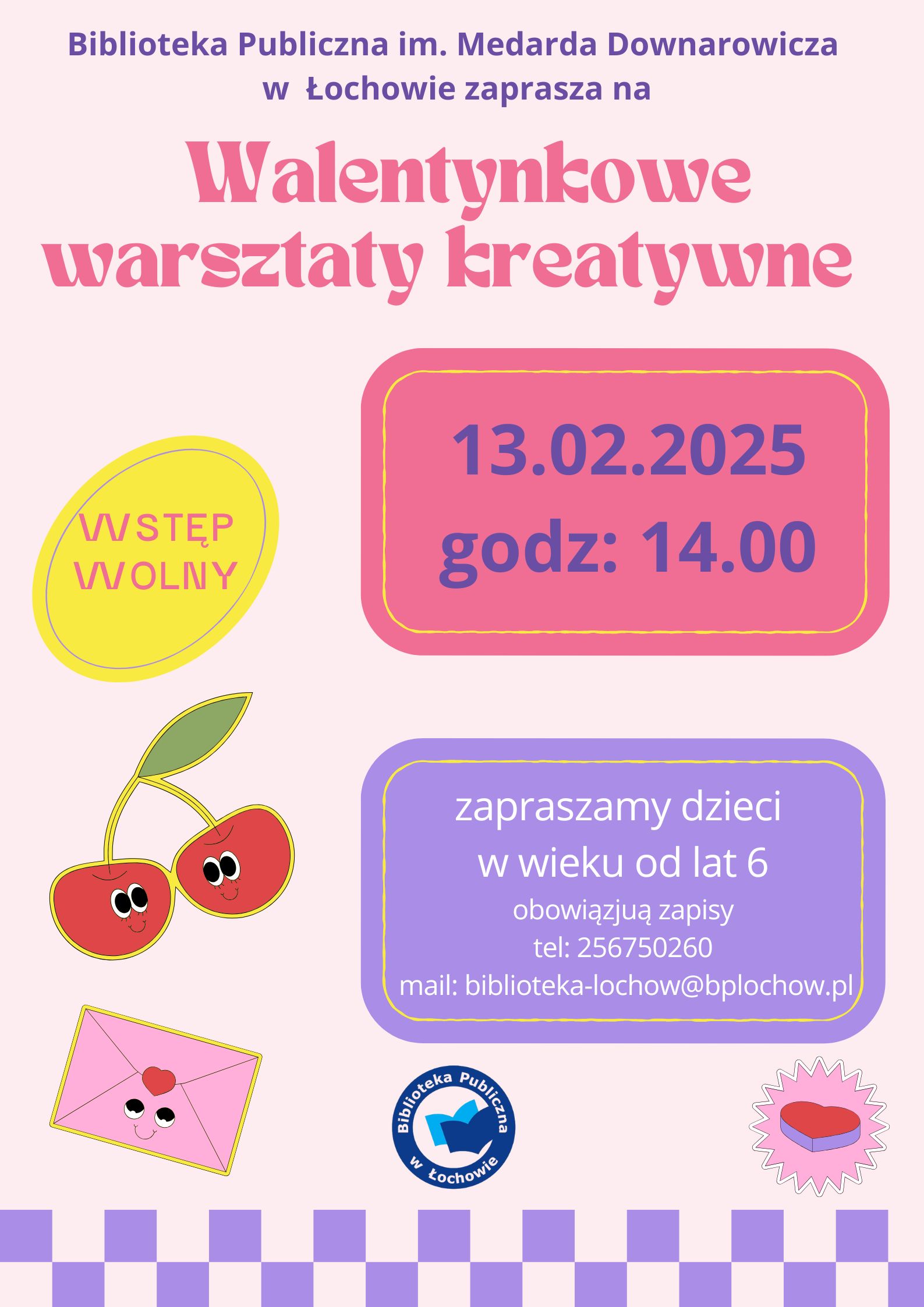Walentynkowe warsztaty kreatywne w bibliotece w Łochowie- zaproszenie