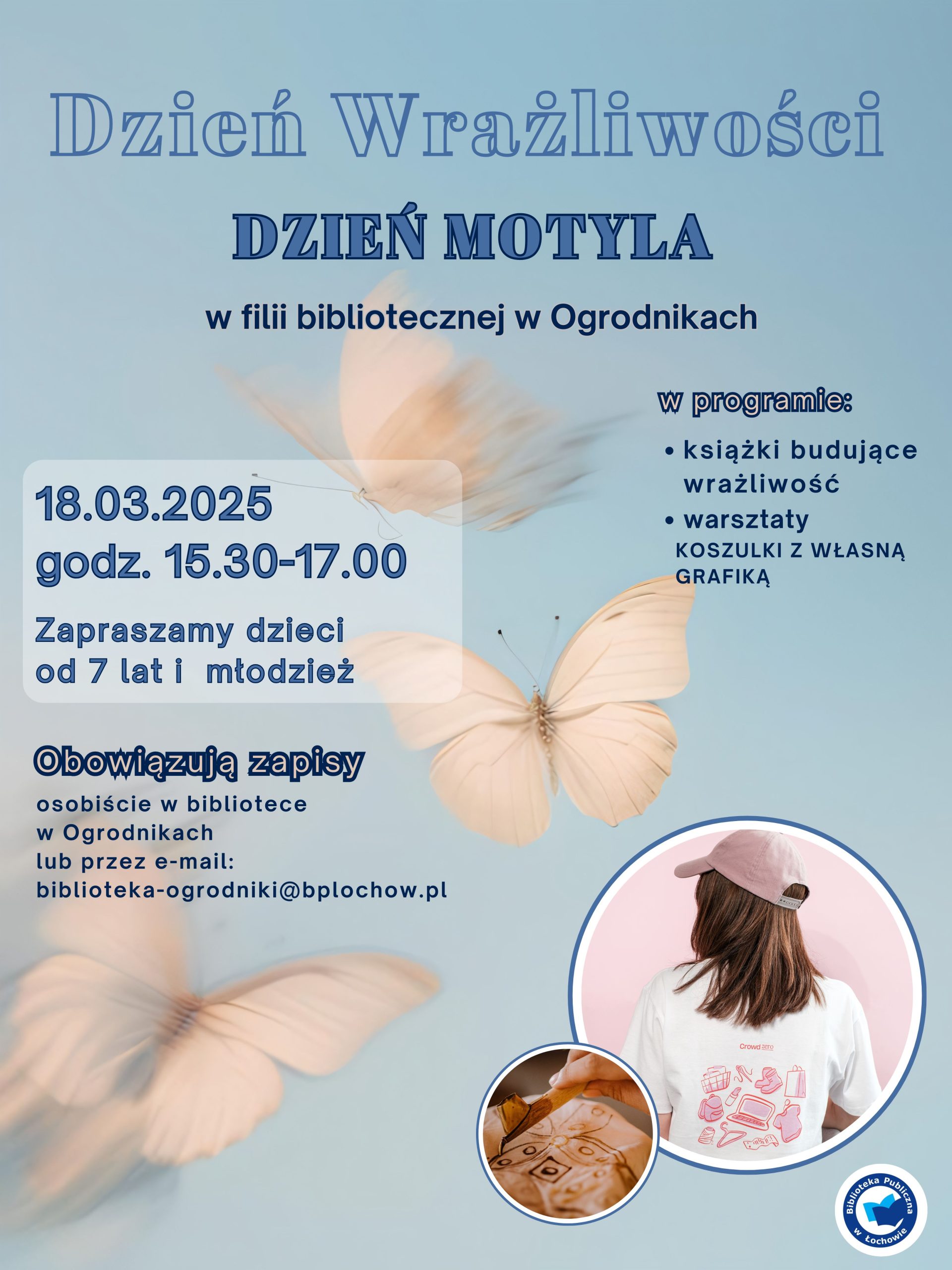 Warsztaty i wykład z okazji Dnia Wrażliwości i Dnia Motyla w filii Ogrodniki- zaproszenie