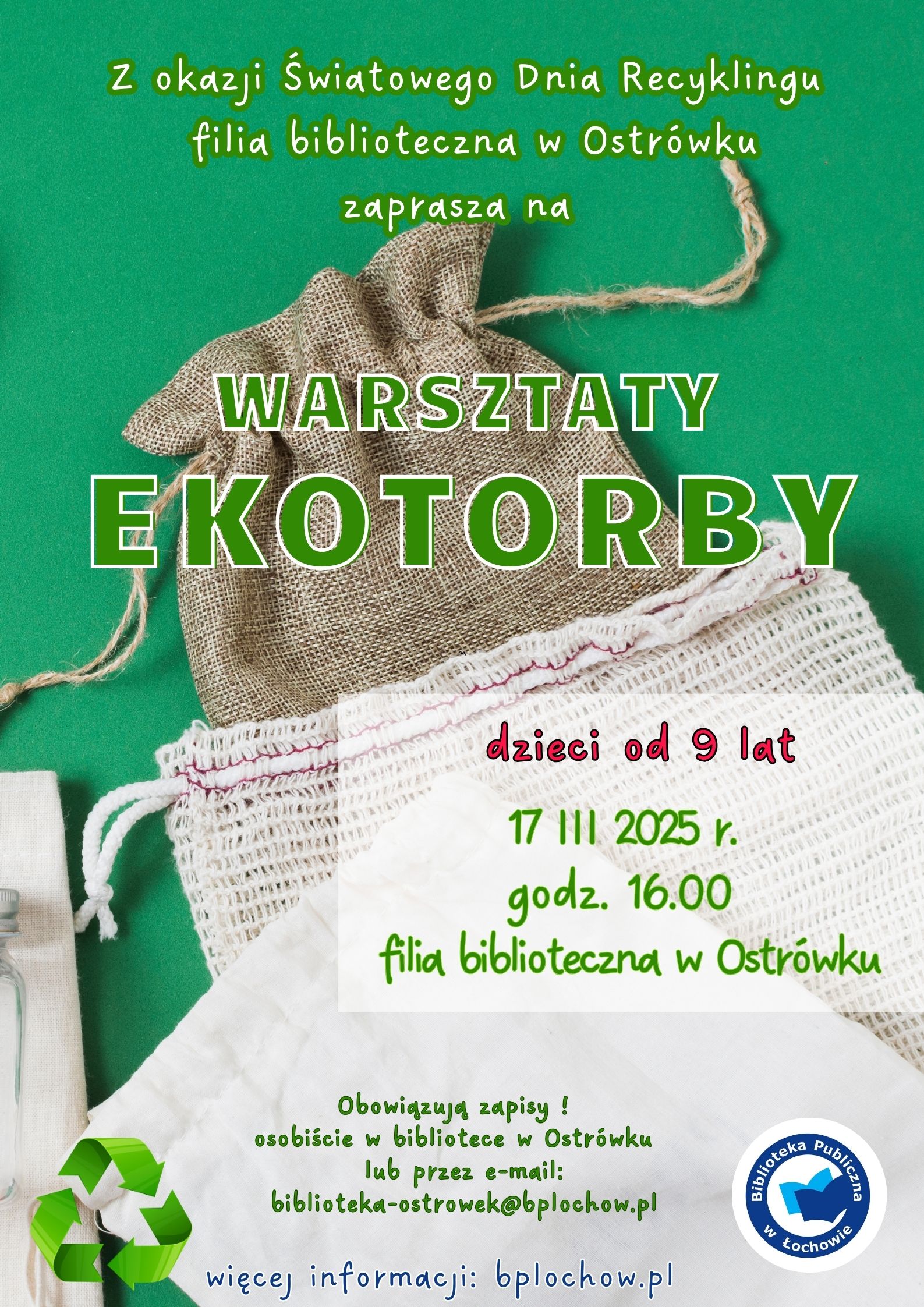 Warsztaty EKOTORBY w filii w Ostrówku- zaproszenie