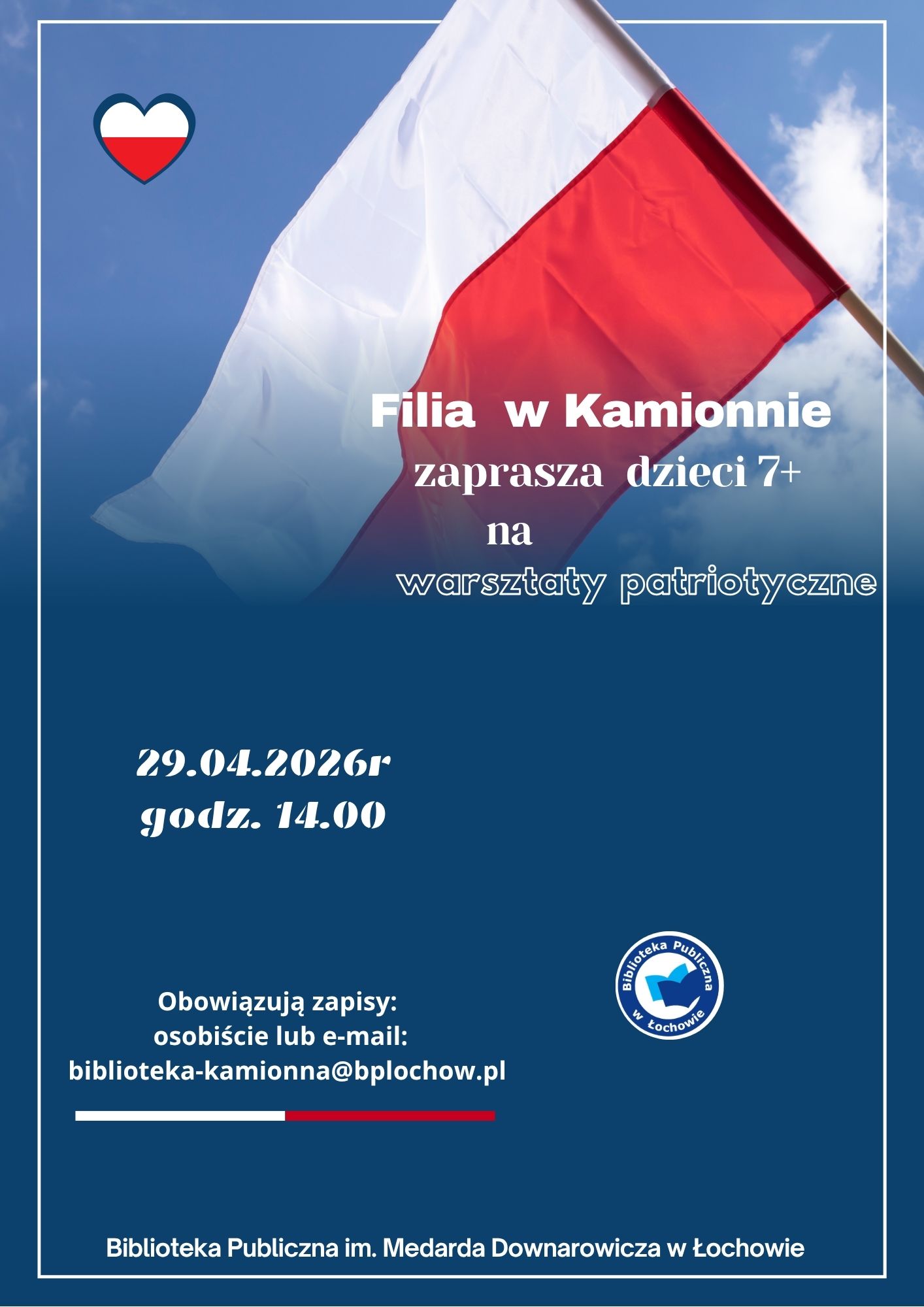 Warsztaty patriotyczne w filii w Kamionnie – zaproszenie