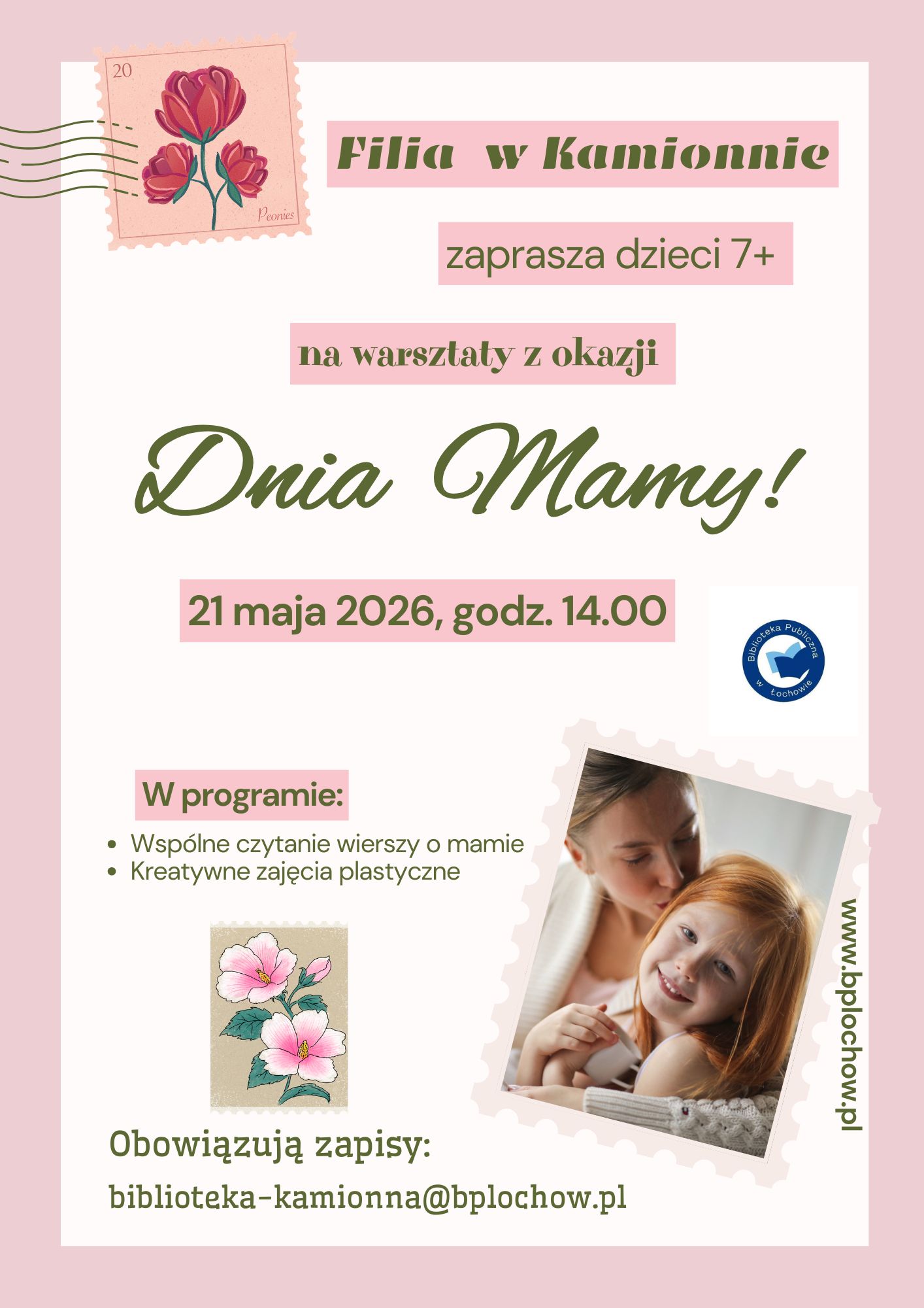 Warsztaty czytelniczo-plastyczne z okazji Dnia Mamy- zaproszenie